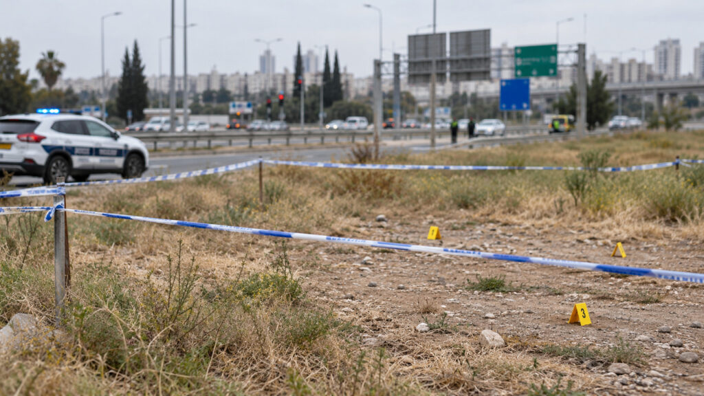 An open roadside area with police tape and a police vehicle, illustrative image